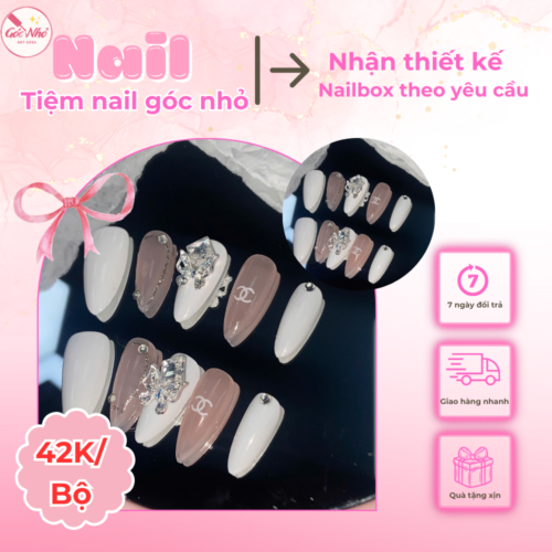 Nail Box đính đá hồng nhạt quý phái