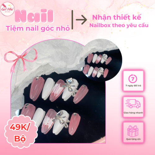 Nail Box đính đá hồng phấn nhẹ nhàng