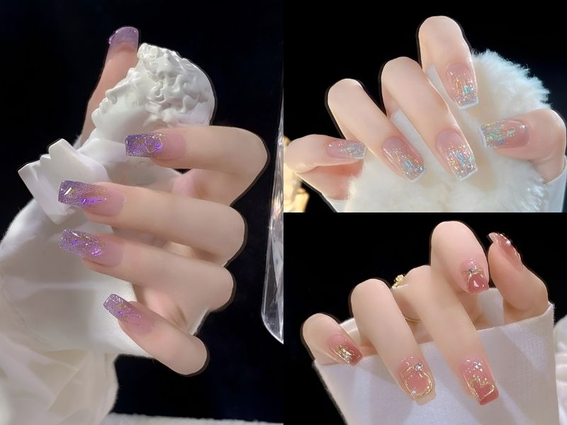 Mẫu Nail Trong Suốt Thanh Lịch Với Hoa Trang Trí