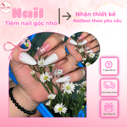 Nail box tone hồng đính đá dịu dàng