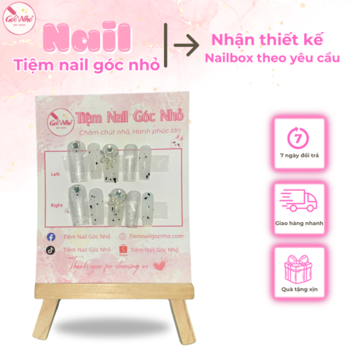 Mẫu nail form thang chấm bi đính charm